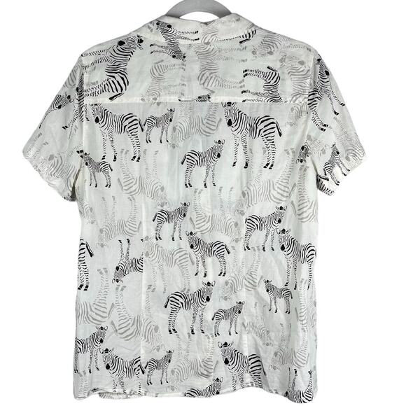 Chico's 100% Cotton Button Down Casual Cream & Black Zebra Size Medium‎ - Picture 2 of 8